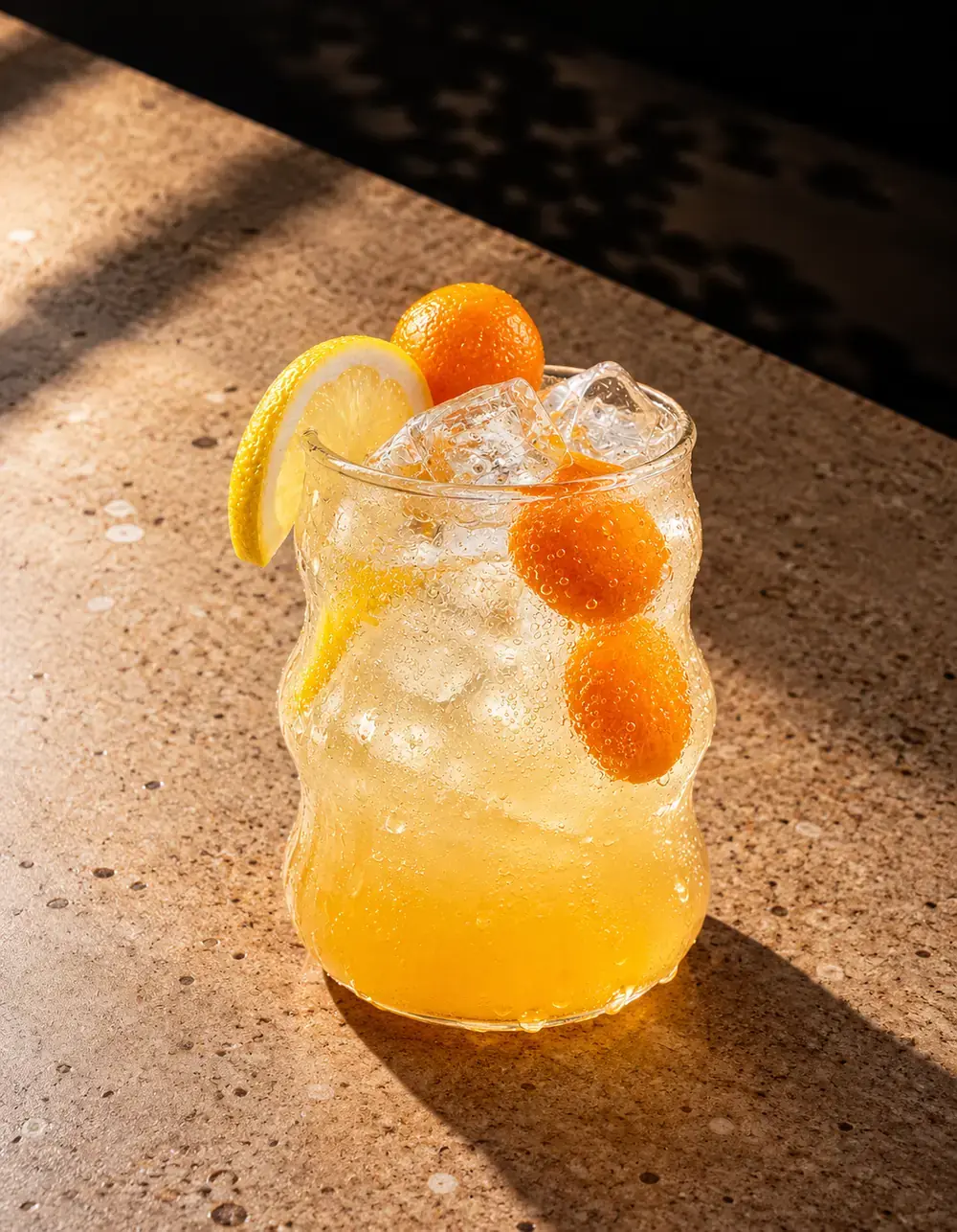 Orange sparkler with ice and citrus