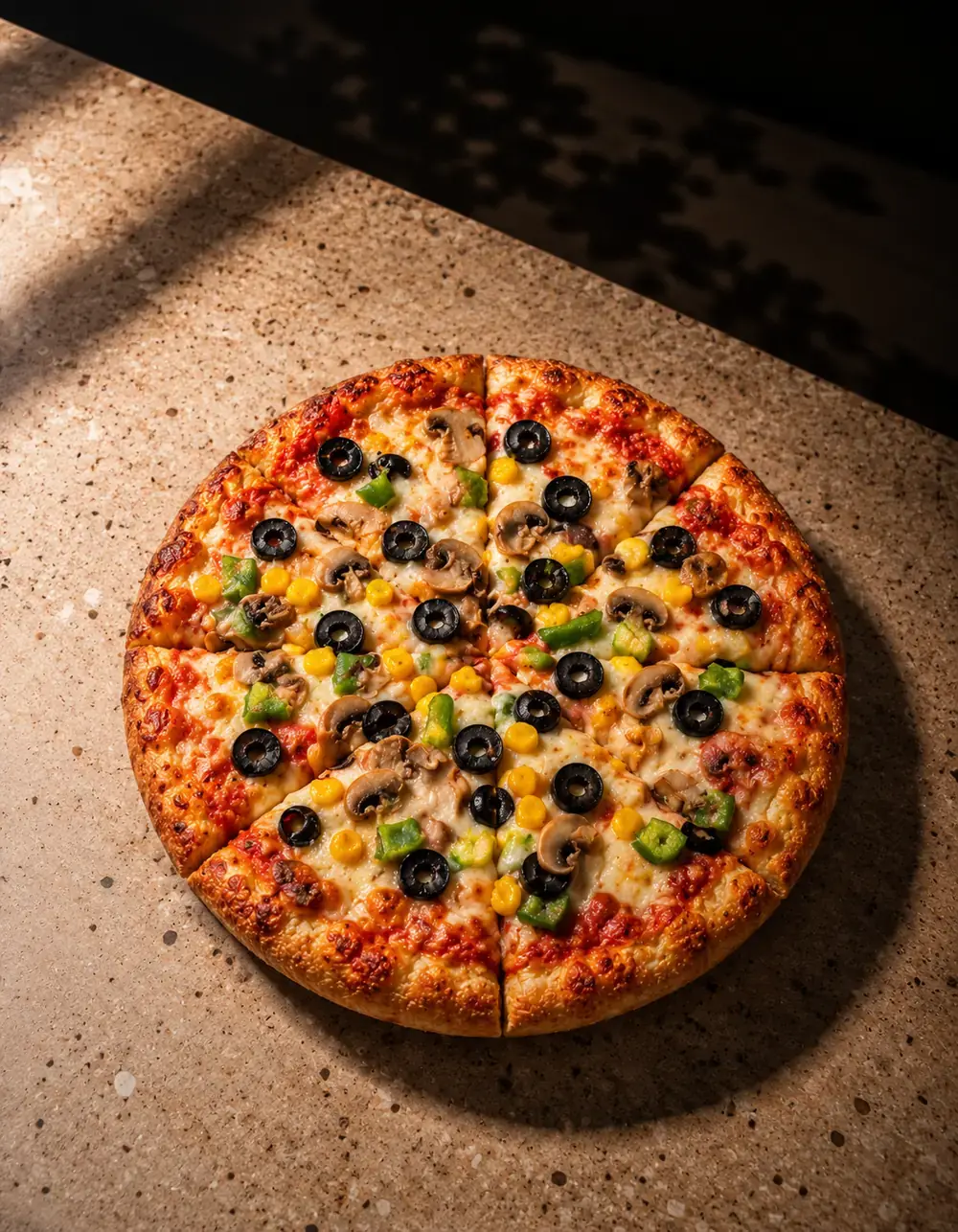 Veggie pizza with olives and peppers
